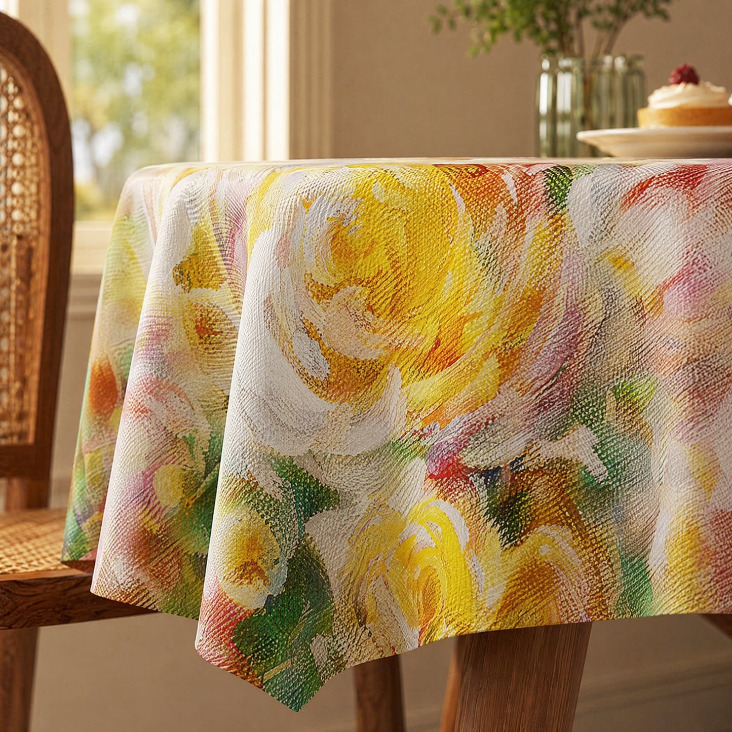 Soft Impressionist Rose Floral Tablecloth - image 3
