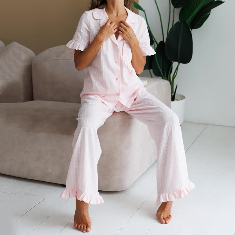 Pink Cotton Ruffle Women's Loungewear Set - image 6