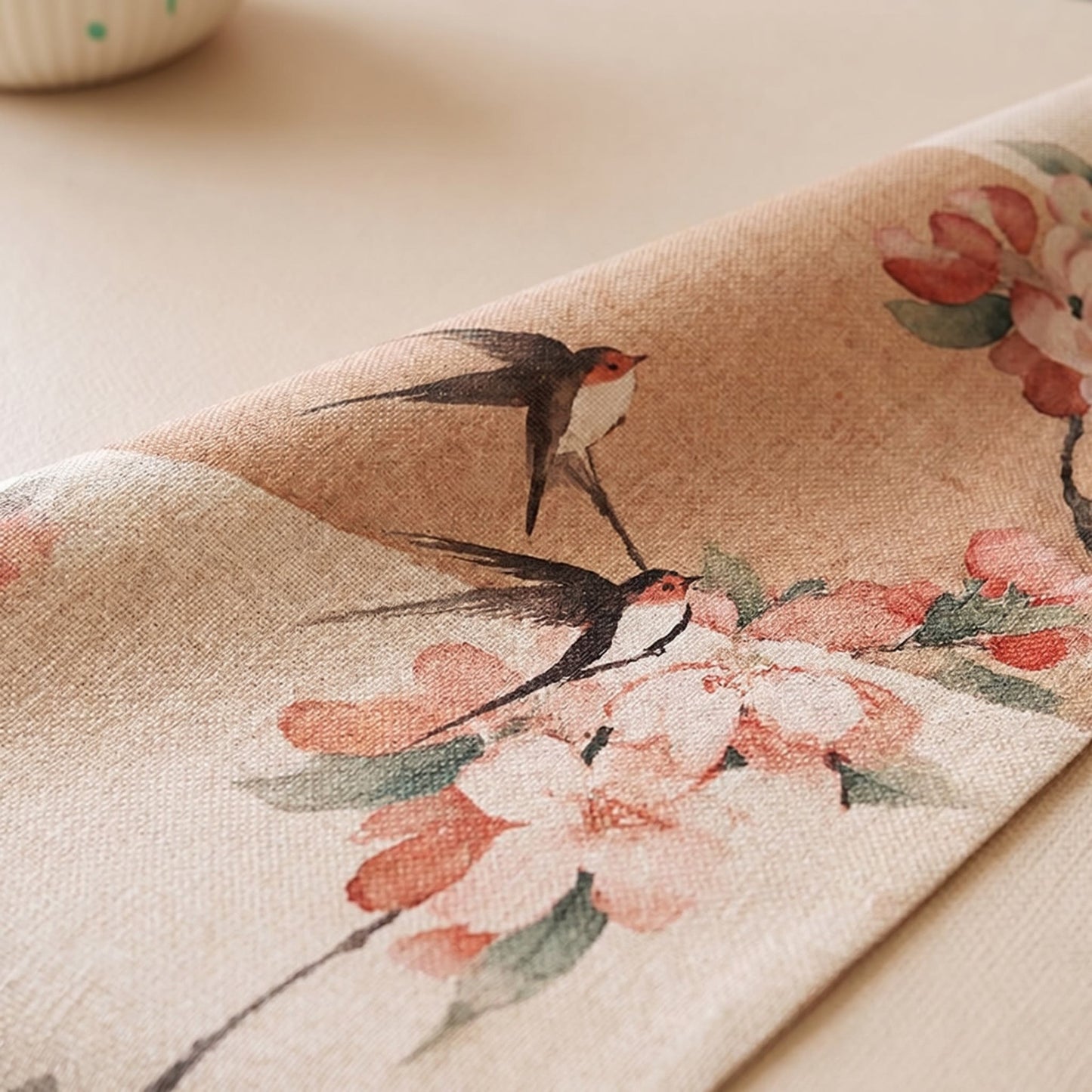 Painterly Crabapple Birds & Blossoms Table Runner - image 3