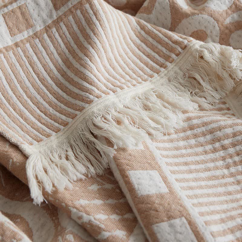 Tribal Geometric Cotton Gauze Tassel Blanket - image 7