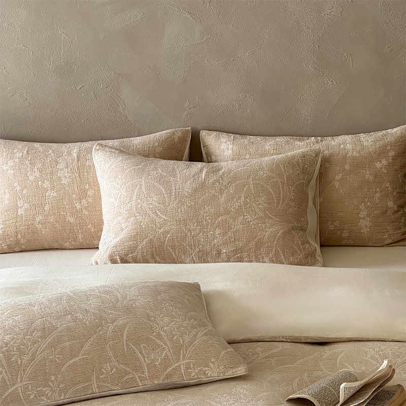 Beige Botanical Jacquard Cotton Bedding Set - image 3