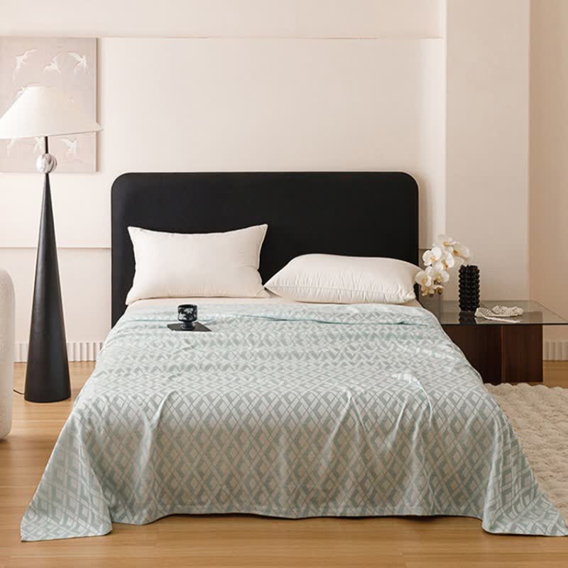 Multicolor Rhombus Pattern Bamboo Fiber Quilt - Blue - Queen - image 8