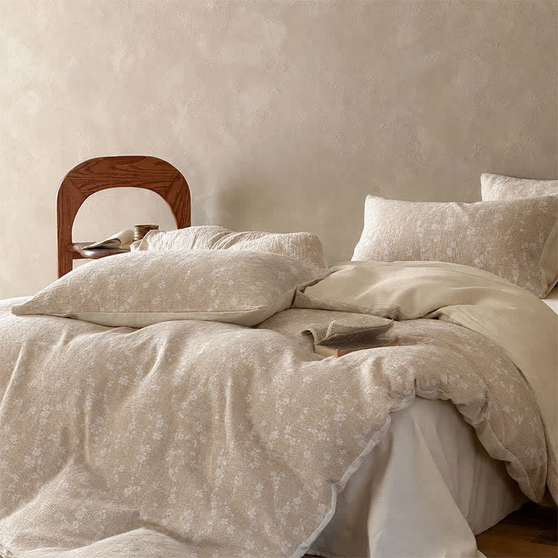 Camel Delicate Floral Sprig Jacquard Cotton Bedding Set - image 3