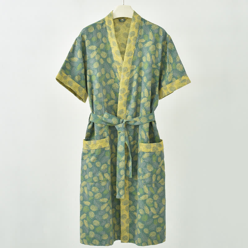 Tropical Fern Cotton Gauze Kimono Robe - Green - 2XL - image 0