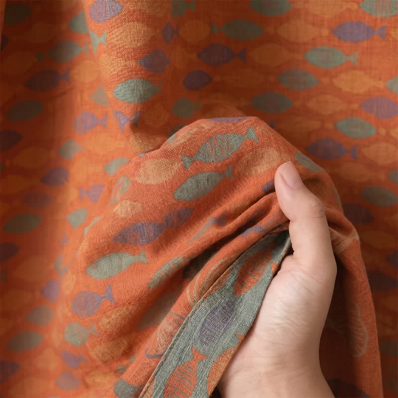 Fish Cotton Gauze Kimono Bathrobe - image 8
