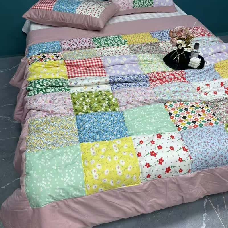 Colorful Patchwork Cotton Floral Bedding Set - Dusty Rose - 4pcs Bedding Set - Queen - image 11