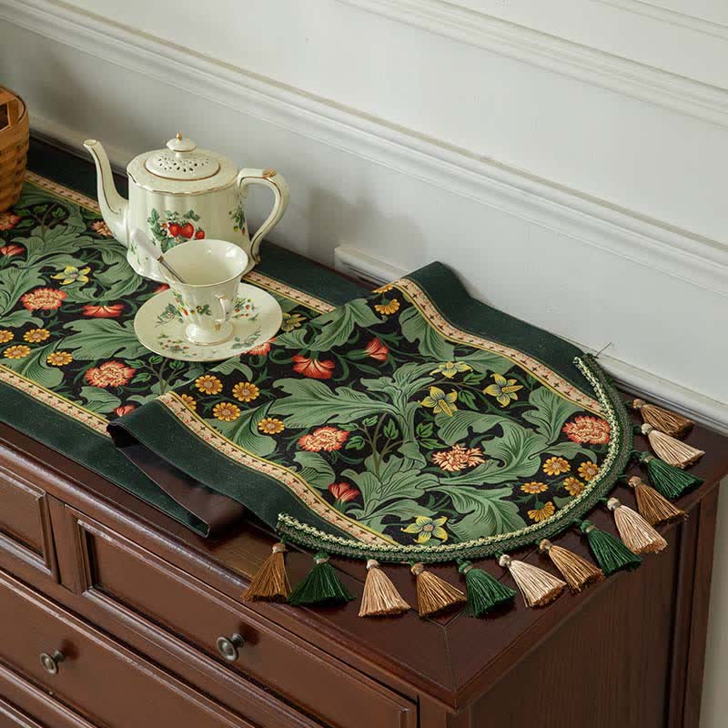 Tropical Botanical Table Runner with Tassel Trim - image 3
