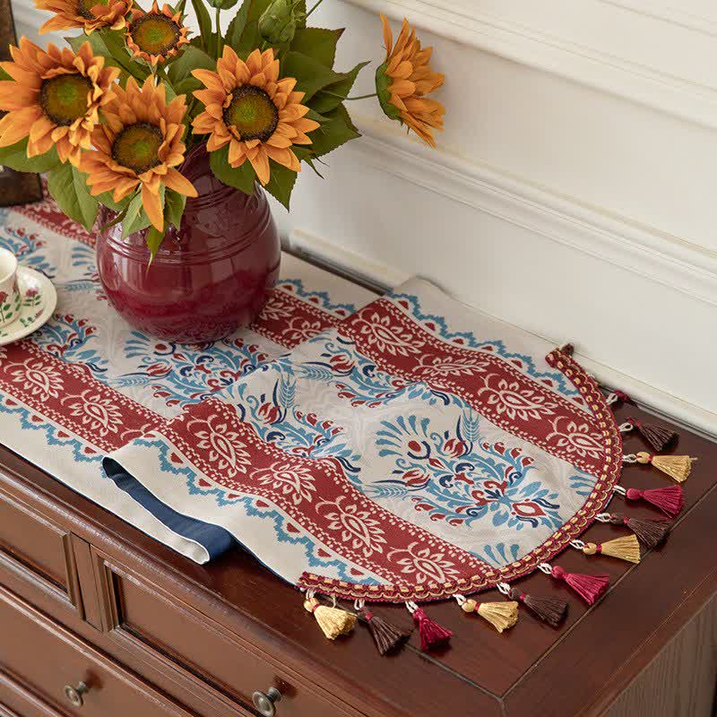 Traditional Damask Table Runner with Tassels - image 3