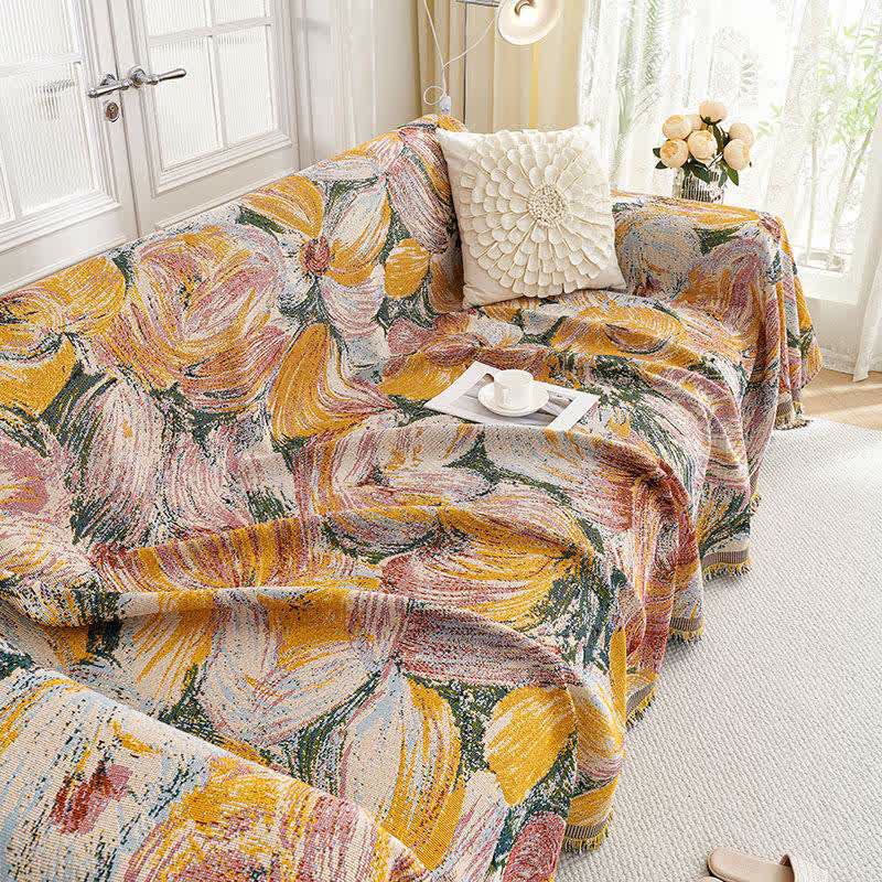 Abstract Floral Tassel Trim Sofa Protector - image 7
