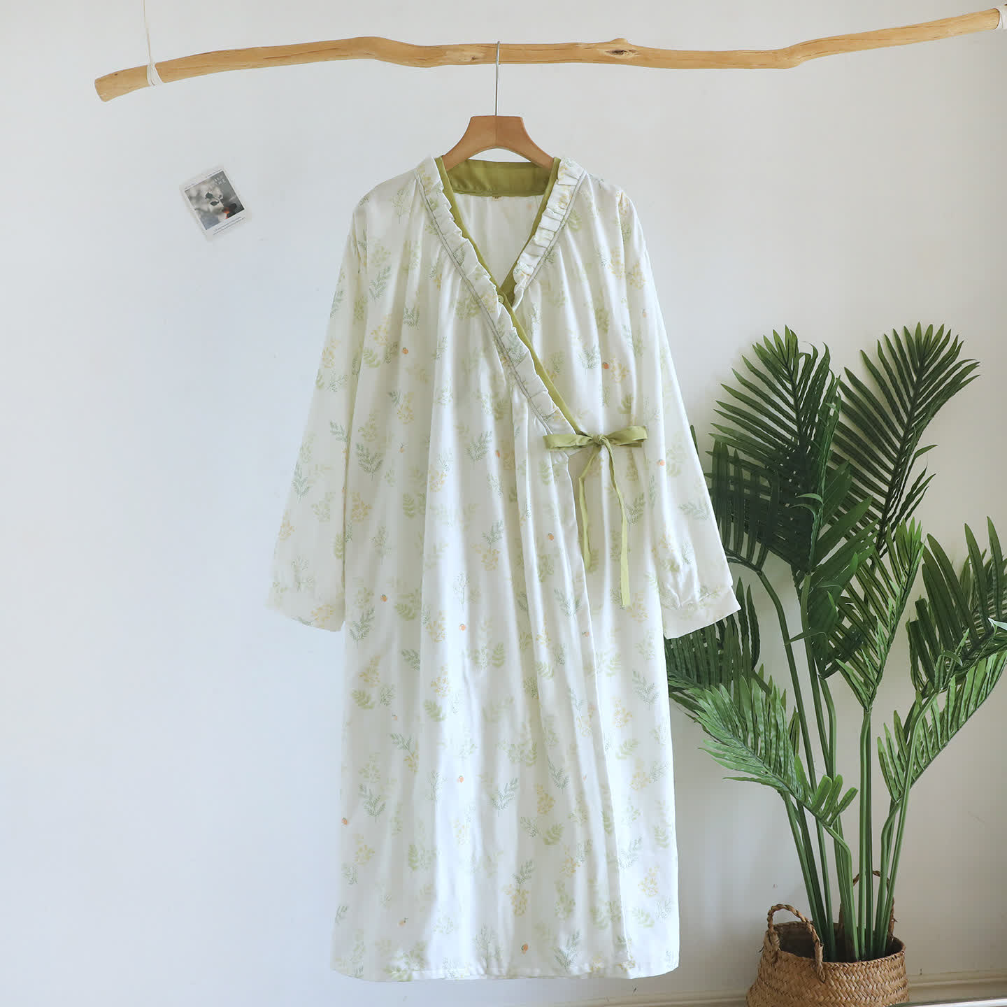 Forest Herbarium Cotton Gauze Yukata Dress - Beige - Long Sleeve - L - image 10
