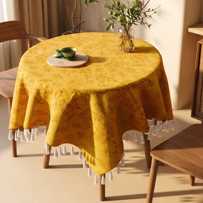Vintage Branch leaf Tassel Tablecloth - image 8