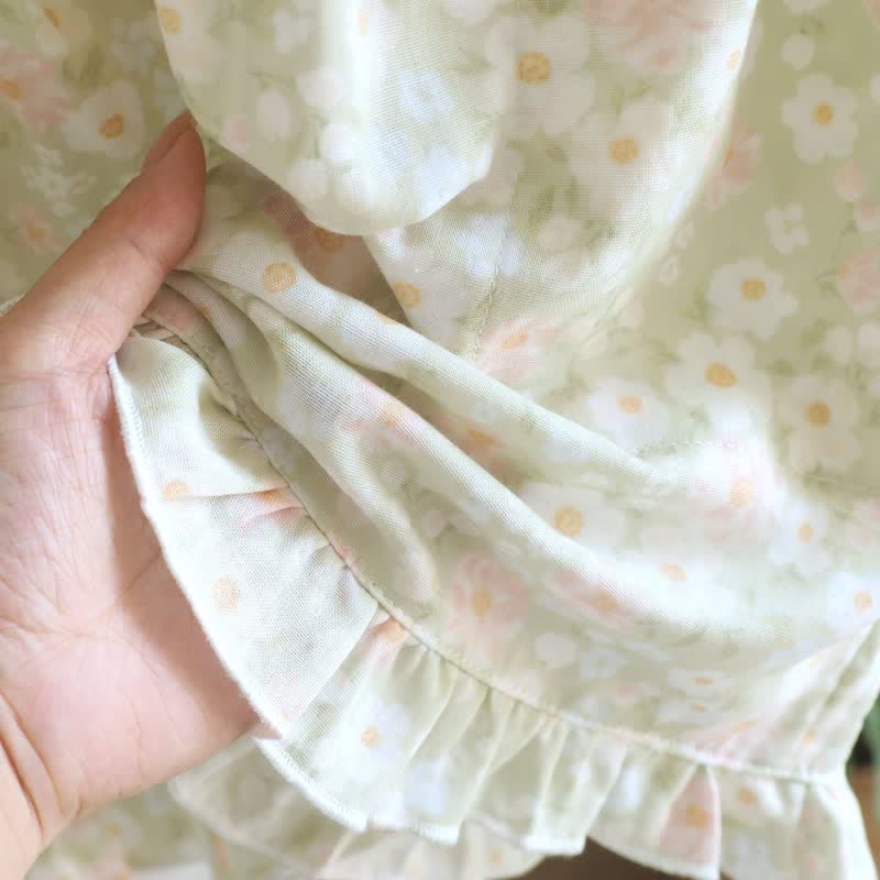 Green Floral Cotton Ruffle Pajama Shorts - image 7