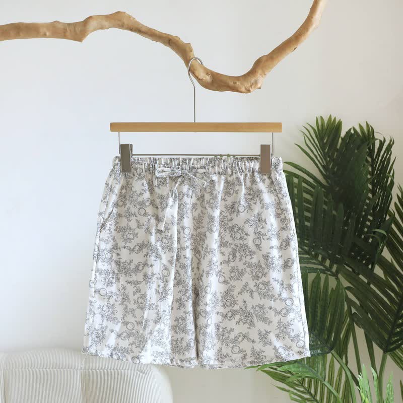Rustic Pomegranate Cotton Gauze Pajama Shorts - Blue - XL - image 1