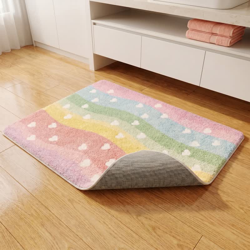 Rainbow Heart Non-Slip Faux Fur Bathroom Rug - image 5