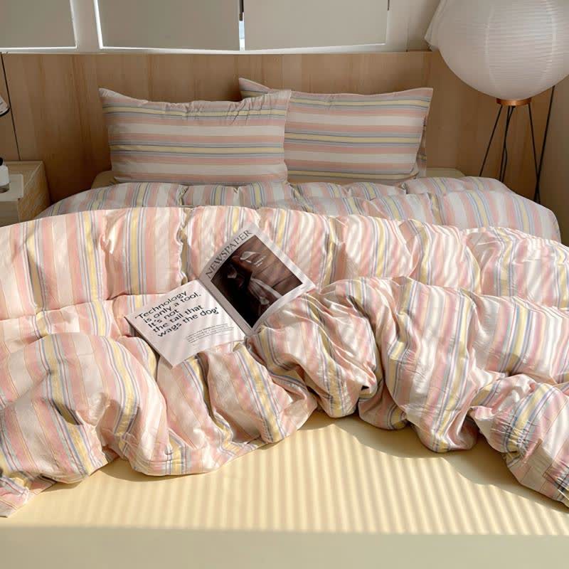 Soft Pastel Multicolor Stripe Cotton Bedding Set - image 7