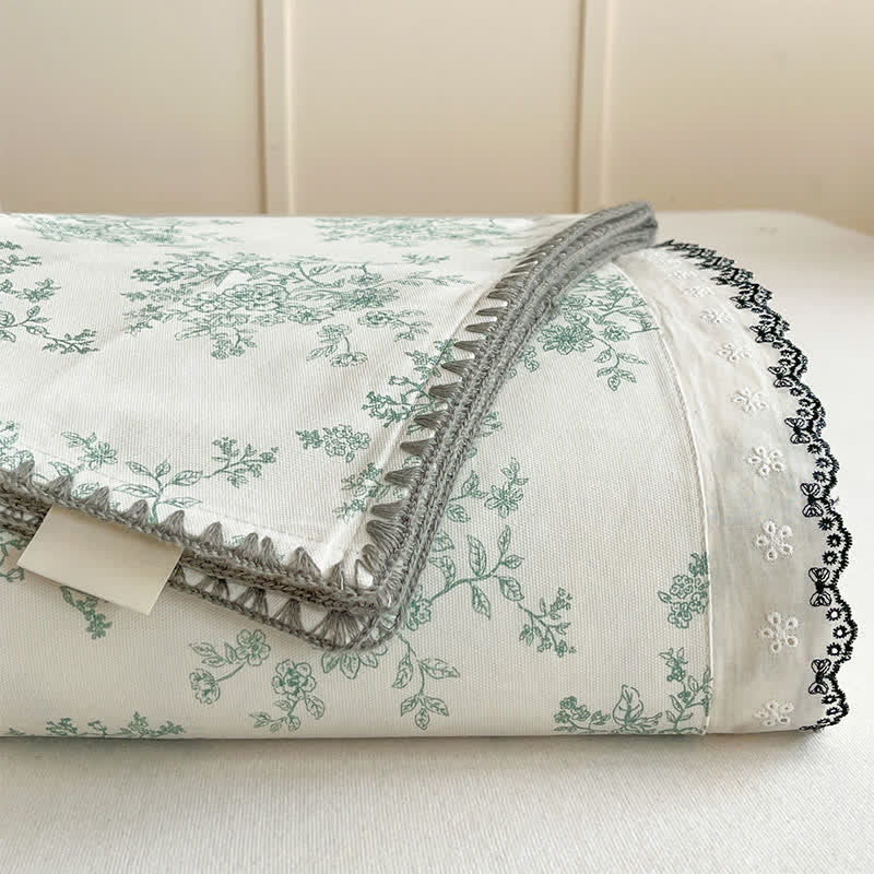 Floral Leaf Cotton Bedspread with Lace Trim - image 5