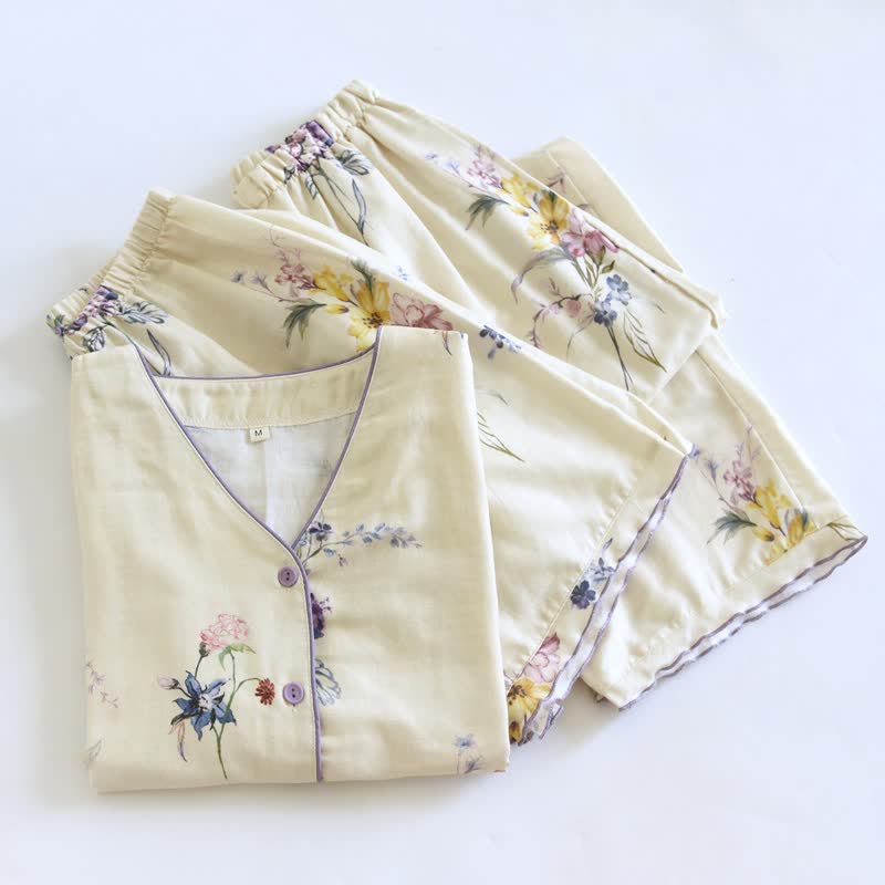 Iris Floral Cotton Women's Pajamas(3PCS) - image 1