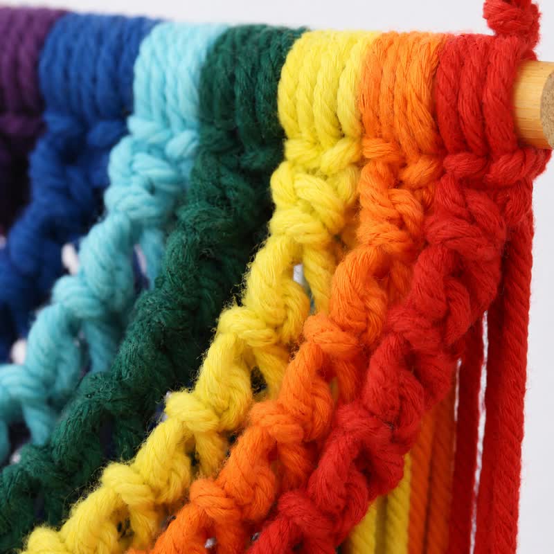 Handwoven Rainbow Cotton Rope Wall Hanging Decor - image 5