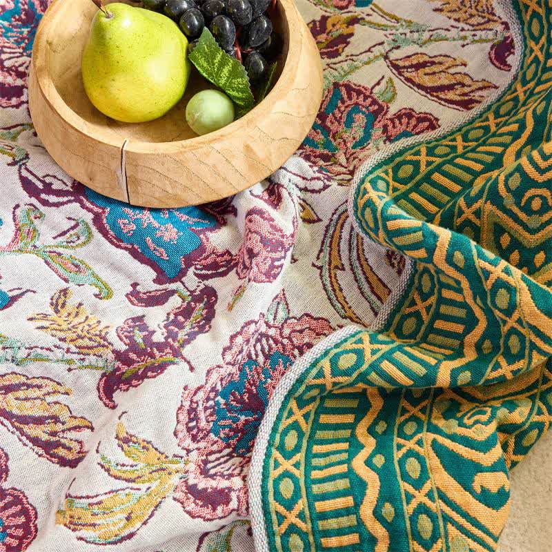 Vintage Bohemian Floral Cotton Quilt Blanket - image 9