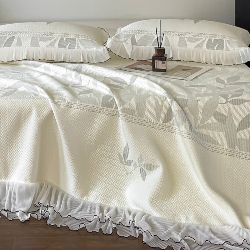 Ruffled Gray Leaf Jacquard Bedspread Set - image 7