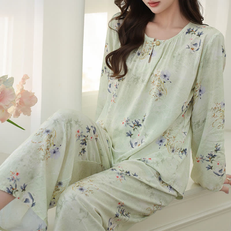 Soft Green Floral Long Sleeve Pajamas - image 1