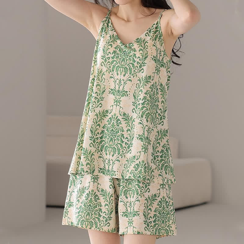 Vintage Green Patterm Sleeveless Women's Pajamas - image 4