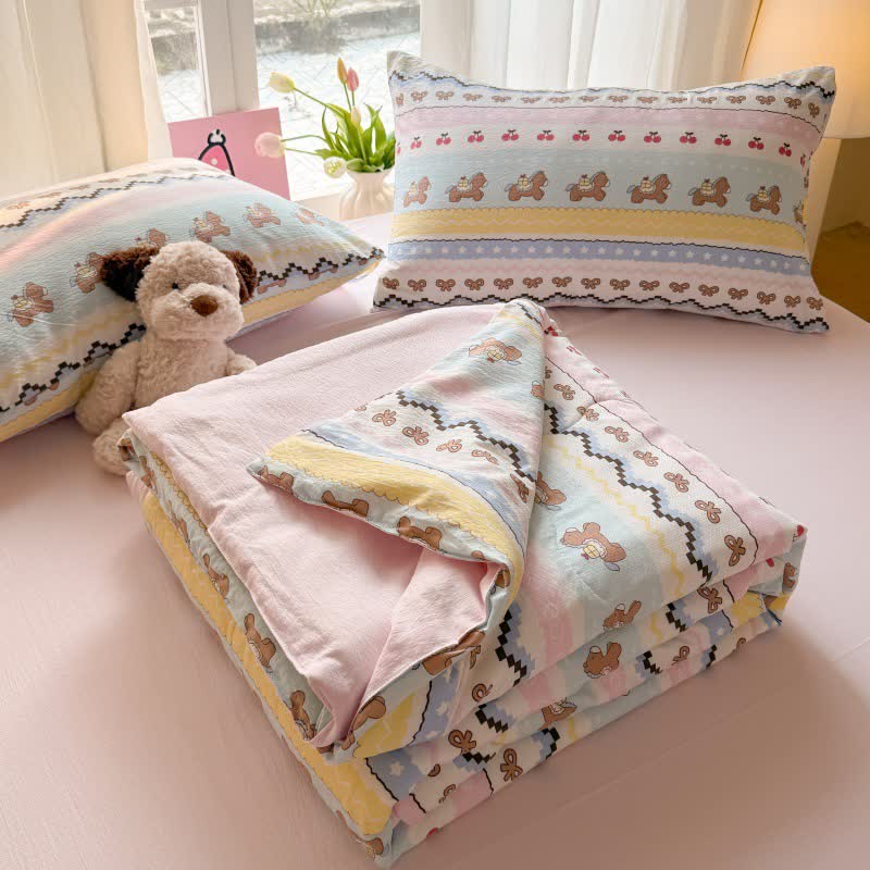Pink Bow Bear Washed Cotton Bedding Set - image 4