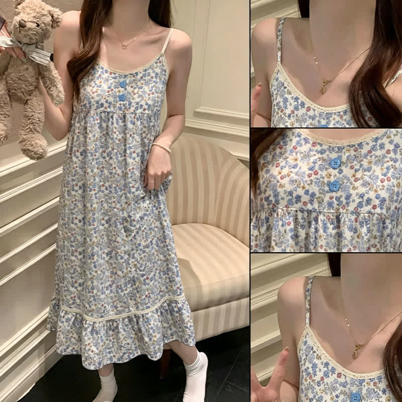 Blue Floral Sleeveless Ruffle Nightdress - image 8
