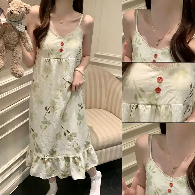 Botanical Floral Ruffle Sleeveless Loungewear Dress - image 7