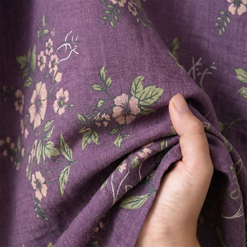 Cotton Vintage Purple Floral Kimono Robe - image 8