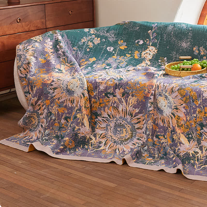 Vintage Sunflower Cotton Gauze Blanket Quilt - image 4
