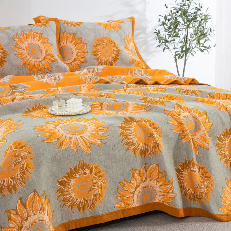 Yarn-Dyed Sunflower Cotton Muslin Blanket Quilt - Quilt with 2PCS Pillow Towels - King - image 0