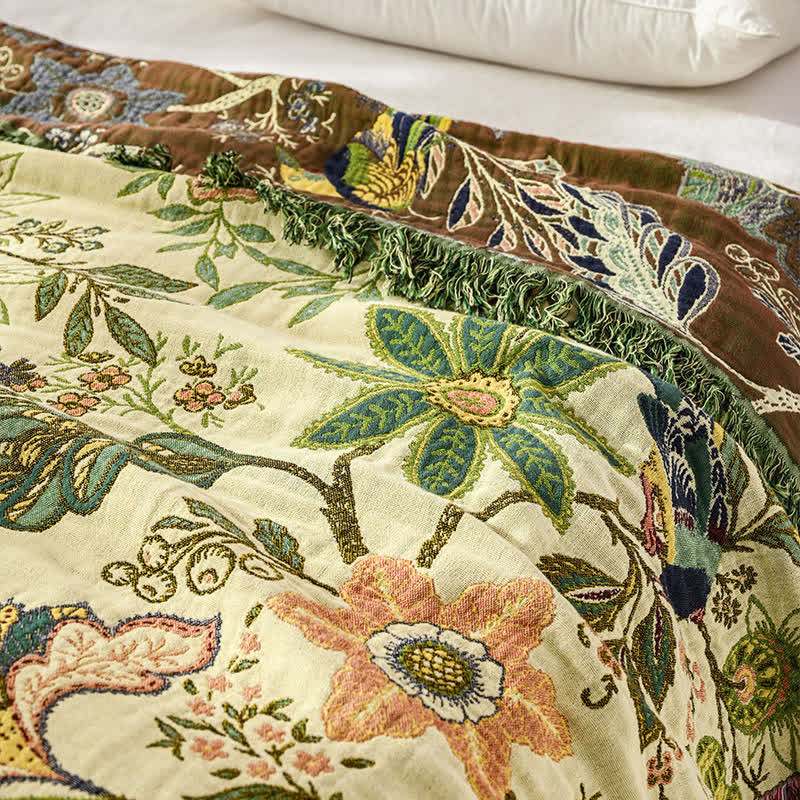 Reversible Floral & Bird Muslin Bedspread Quilt - image 3
