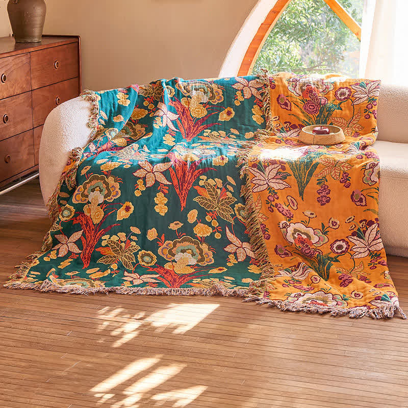 Boho Reversible Cotton GauzeTassel Blanket Quilt - image 4