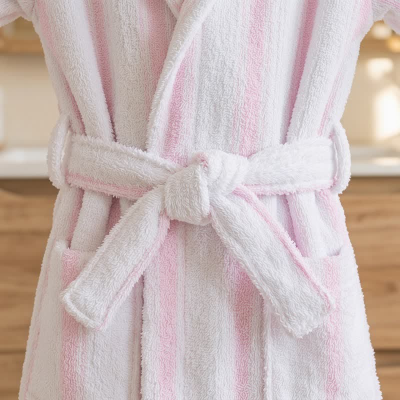 Pink Stripe Cotton Kids Hooded Bathrobe - image 3