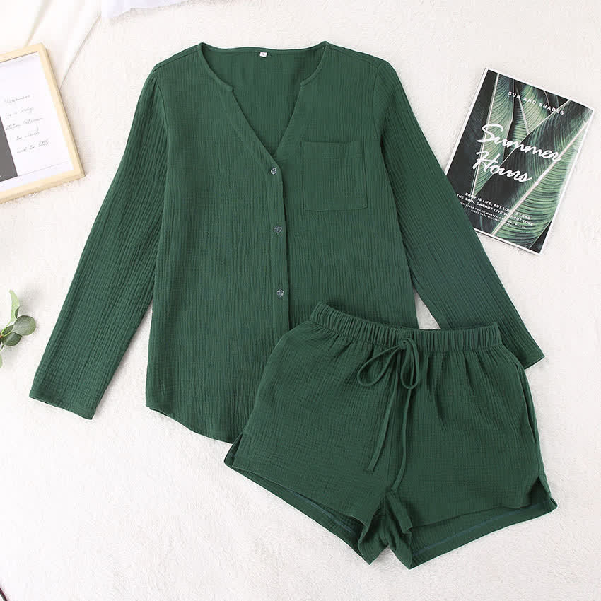 Long Sleeve Top & Shorts Pajama Set - image 16