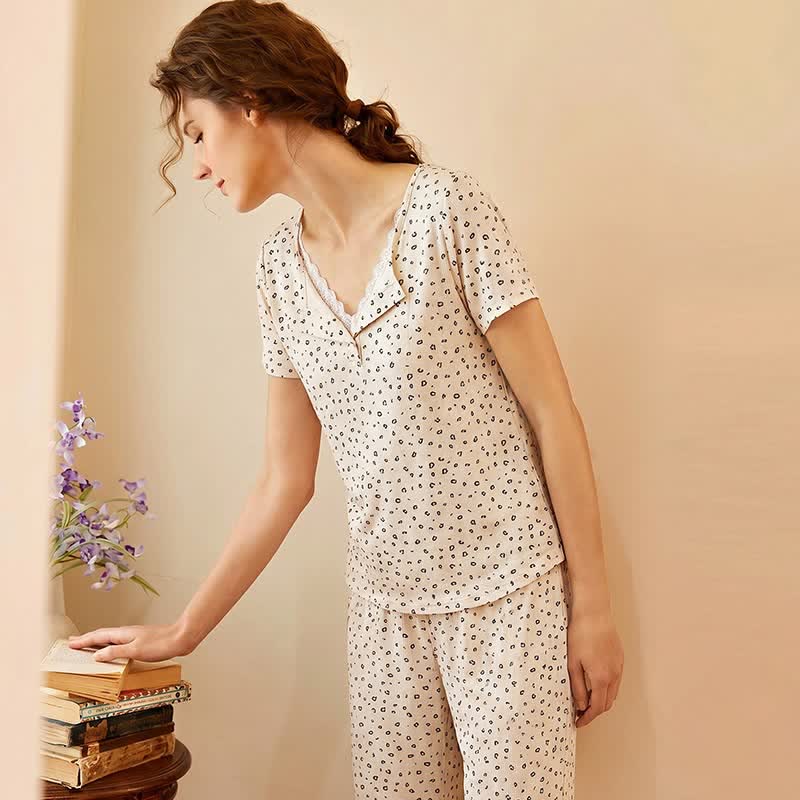 Soft Leopard Print Lace Trim Pajamas - image 6