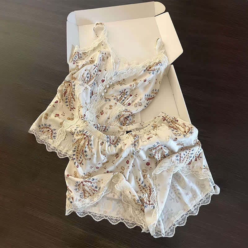 French Floral Cotton Lace Loungewear Set - image 7