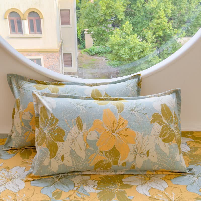 Lily Floral Cotton Double Gauze Bedding(4PCS) - image 3