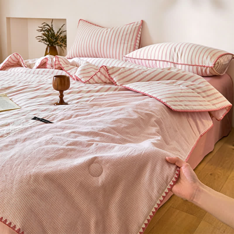 Shell Trim Two-Tone Stripe Cotton Bedding Set - image 7