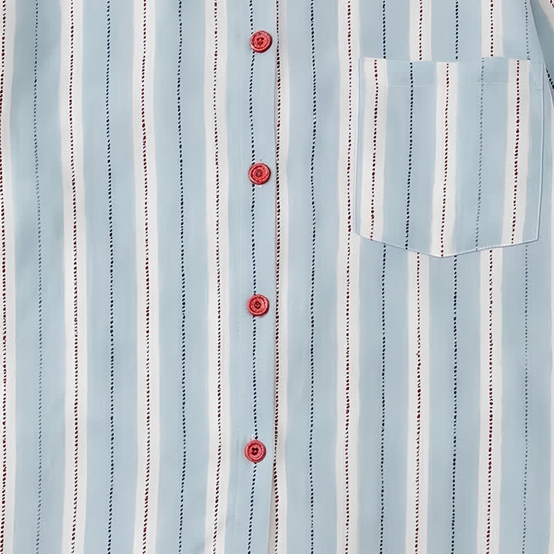 Red Accent Blue Stripe Double Gauze Pajamas - image 5