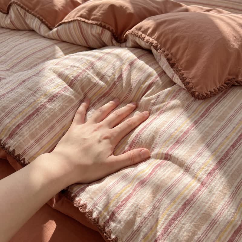 Vintage Red Plaid Cotton Bedding Set - image 5