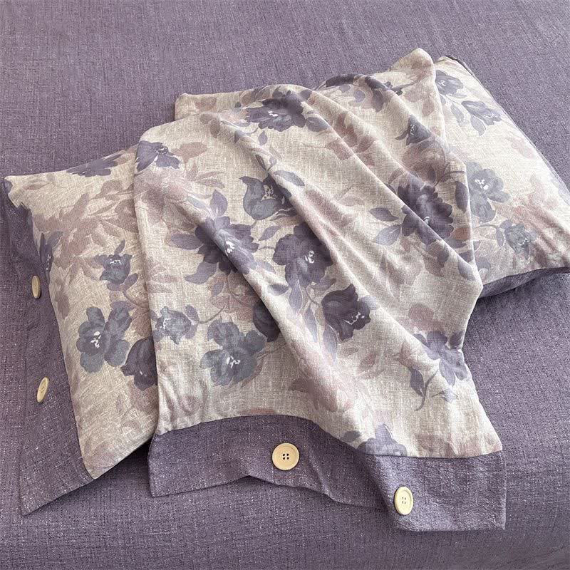 Romantic Purple Floral Cotton Linen Blanket Quilt - image 7
