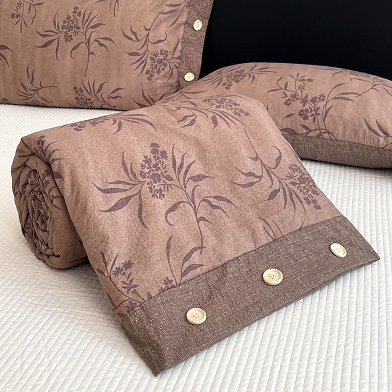 Vintage Botanical Cotton Linen Blanket Quilt - image 4
