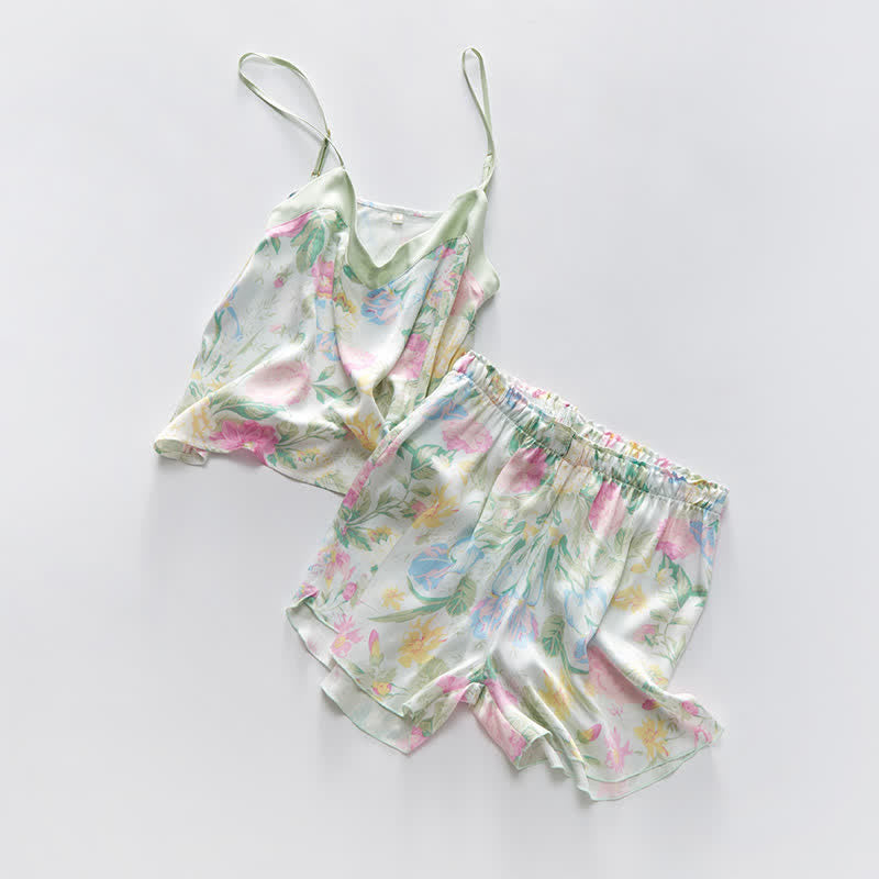 Mint Blossom Satin Cami and Shorts Loungewear Set - image 9