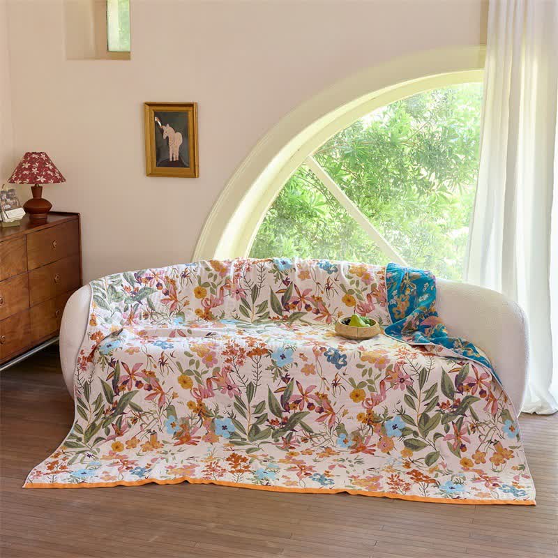 Cottage Bloom Cotton Gauze Reversible Blanket Quilt - image 4