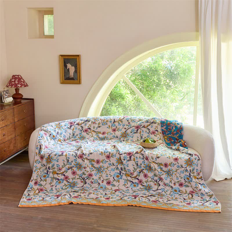 Boho Floral Vine Cotton Reversible Blanket Quilt - image 4