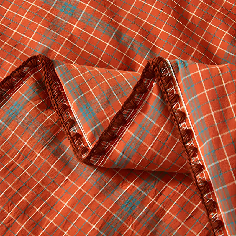 Yarn Dyed Orange Plaid Cotton Summer Quilt - image 5