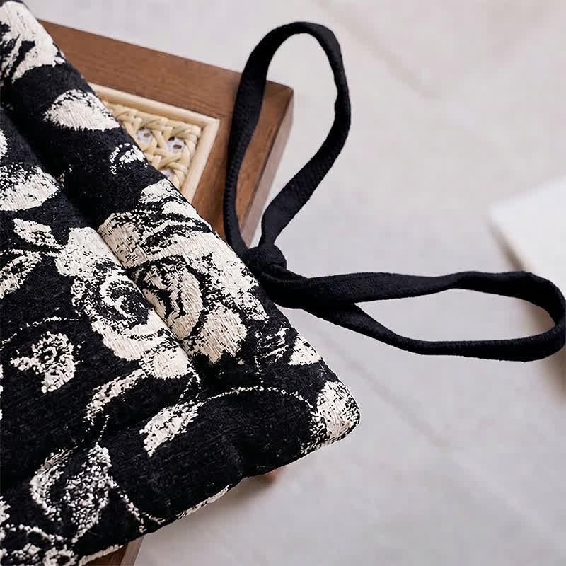 Black & White Vintage Floral Chenille Chair Cushion - image 4