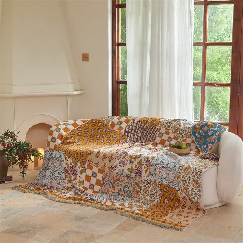 Reversible Boho Patchwork Muslin Blanket Quilt - image 4